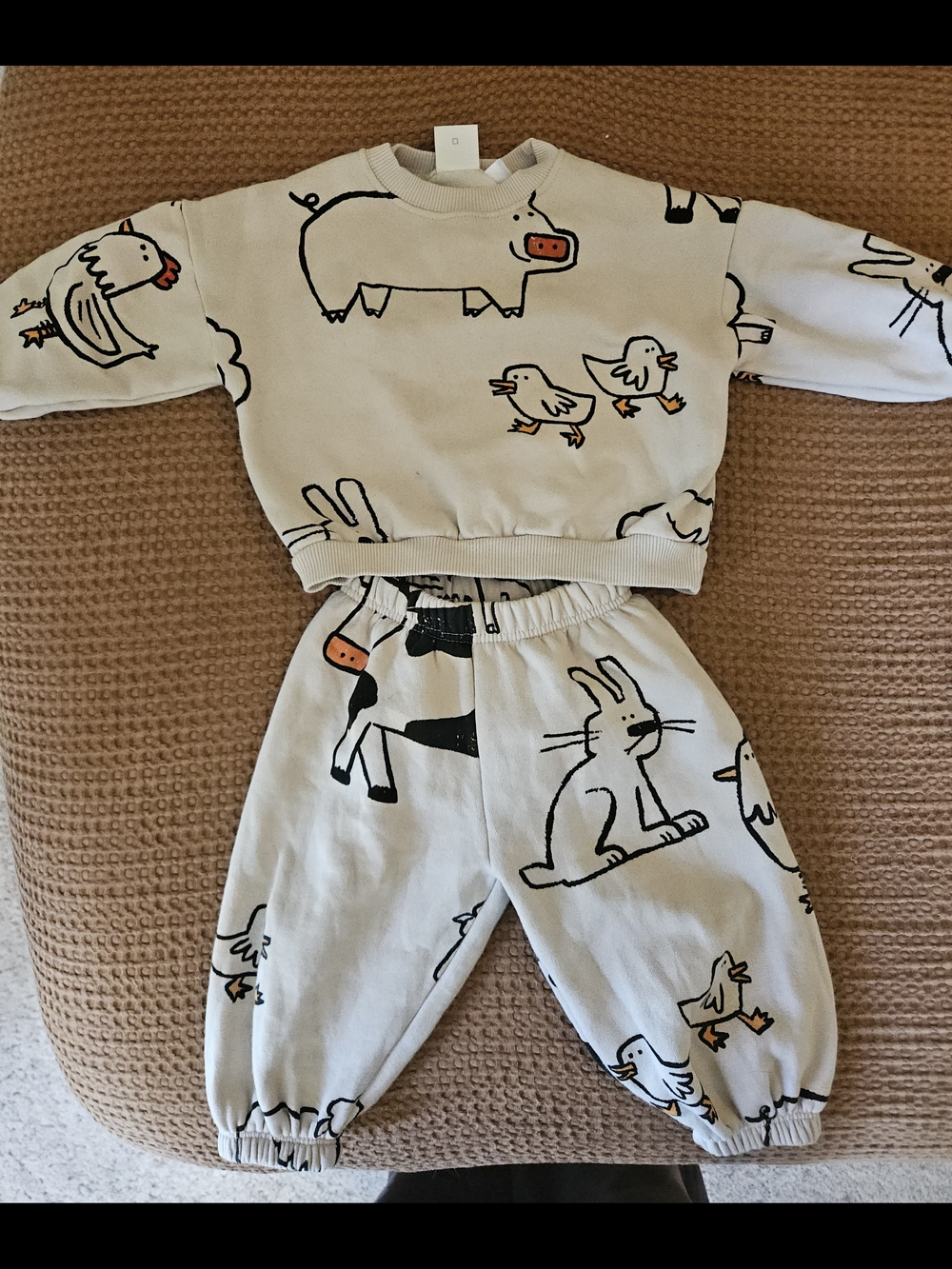 Zara Cream Sweatshirt with Black and Orange Animal Motif
